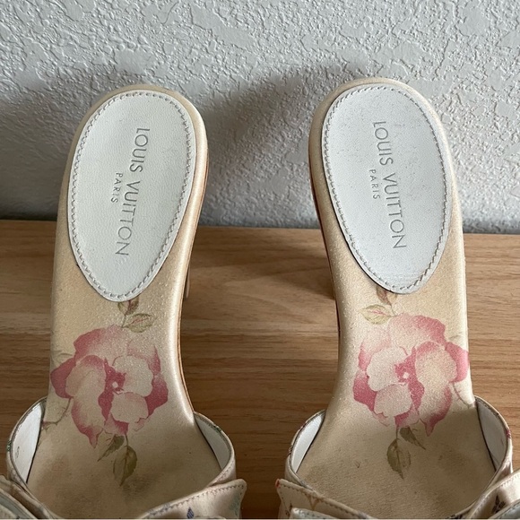 LOUIS VUITTON sz 38 8 White Multicolor Satin Wooden Heels Murakami - Picture 14 of 14
